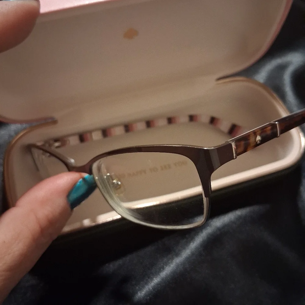 Kate Spade Rectangle Frames Tortise Shell With Pink and Black Striped Frames.